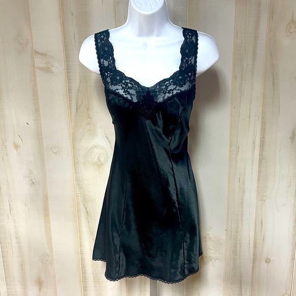 Vintage Christian Dior Black Lacy Full Slip Sz M - Picture 1 of 6